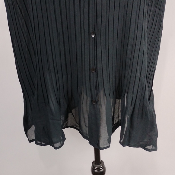 Only Necessities Sheer Pleated Button Top - Picture 6 of 9